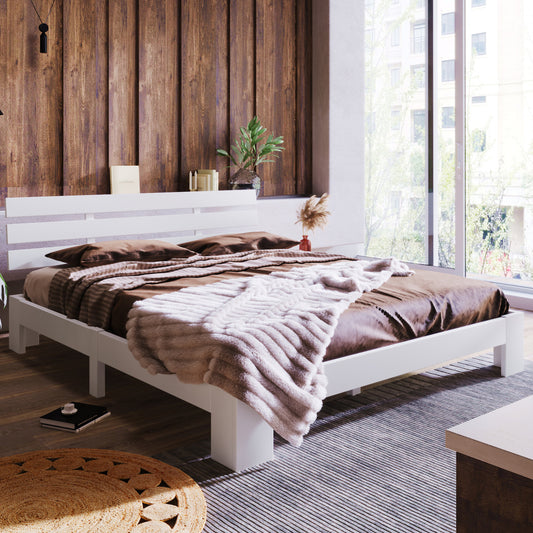 Tweepersoonsbed – Bed – Bedframe – Slaapbed – Logeerbed – Massief Houten Frame – 140x200 cm – Eenvoudige Montage – Compact Ontwerp