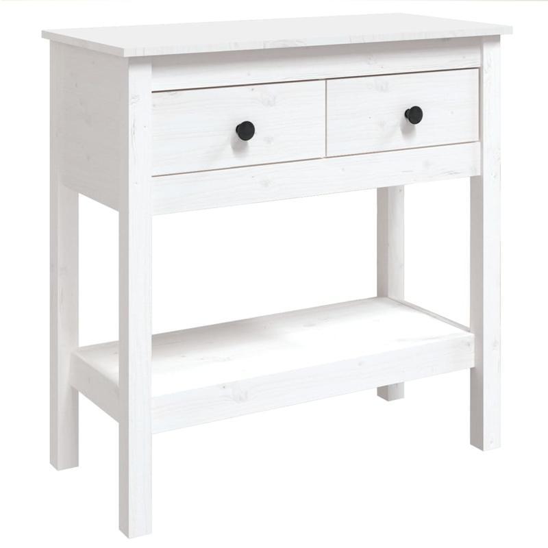 Sidetable – Haltafel – Wandtafel – Console – Opbergtafel – Massief Pijnhout – Vrijstaand Wit – Lade En Open Vak