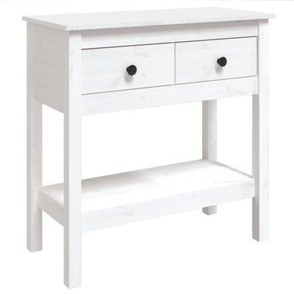 Sidetable – Haltafel – Wandtafel – Console – Opbergtafel – Massief Pijnhout – Vrijstaand Wit – Lade En Open Vak