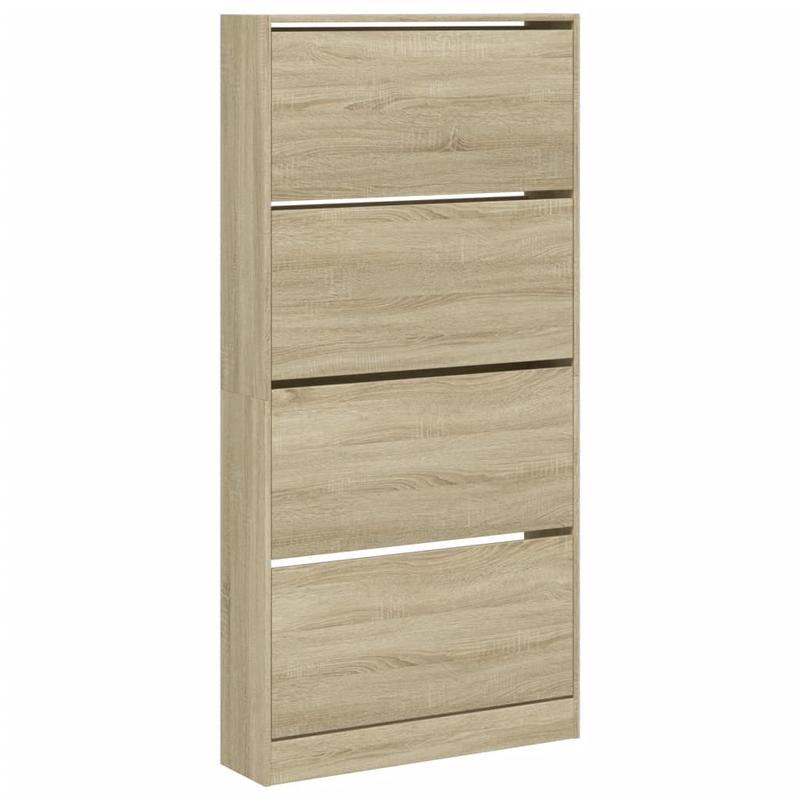 Schoenenkast – Schoenenopberger – Schoenenrek – Halmeubel – Opbergkast – Modern – 4 Kleppen – Ruimtebesparend Design – Sonoma Eikenhout