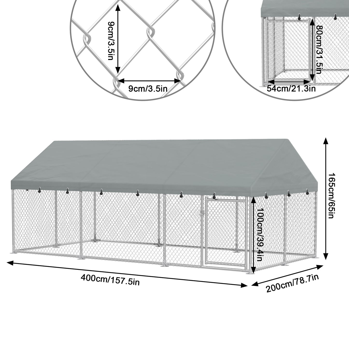 Kippenren – Kippenhok – Buitenren – Dierenren – Pluimveerun – Gegalvaniseerd Stalen Frame – Vergrendelbaar Waterafstotend Dak – 280x250x165 cm – Veiligheid & Eenvoudig Op Te Zetten