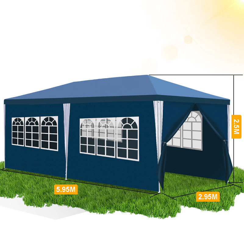 Partytent – Paviljoen – Feesttent – Tuinentent – Opvouwbare Tent – 3x6 Meter – Waterdicht PE Doek – Met Afneembare Zijwanden - Blauw