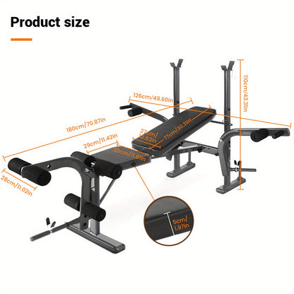 Alles-In-Één Bench Press Set – Krachttrainingsbank – Preacher Curl Bank – Leg Developer – IJzeren Constructie – Compact Formaat – Ergonomisch Design