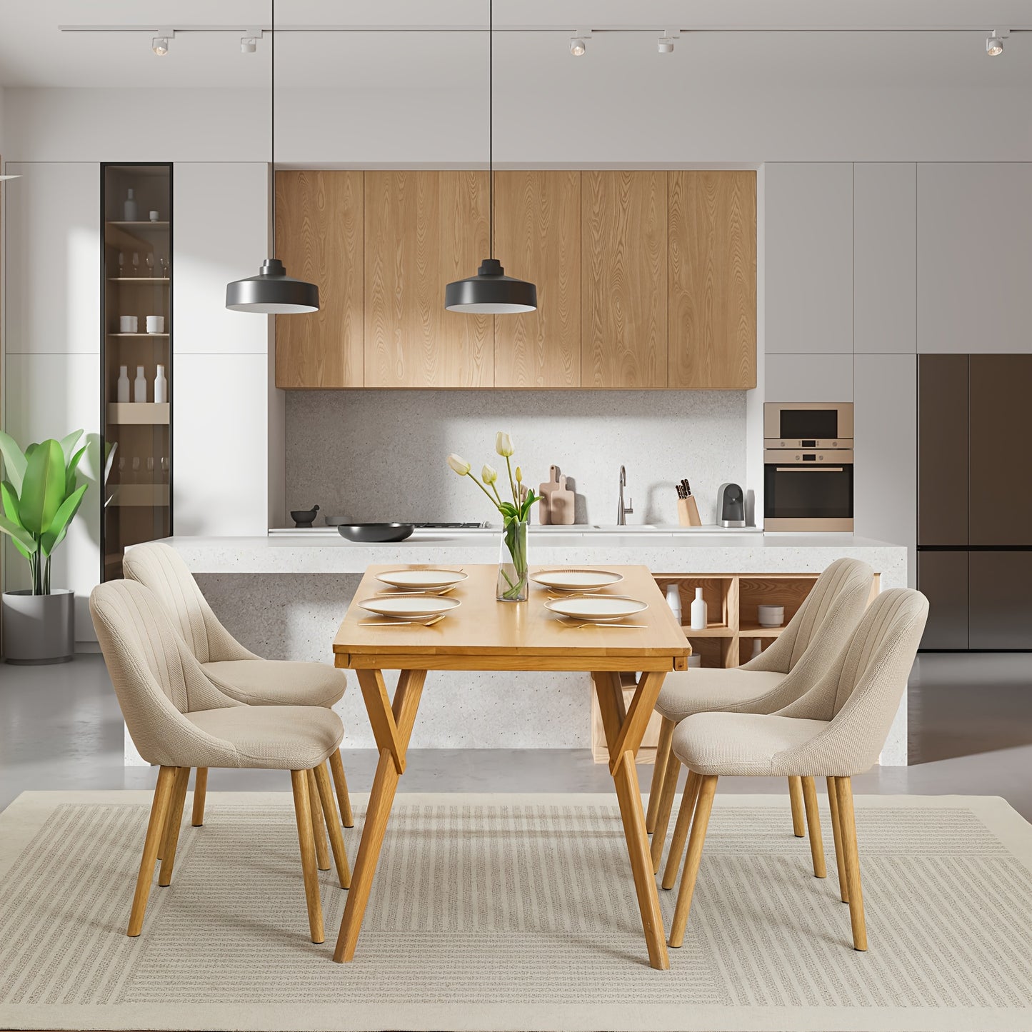 Eetkamerstoelen Set – Stoelen – Dining Chairs – Zitstoelen – Woonkamerstoelen – Beige Kleur – Comfortabele Zitting – Compact Design