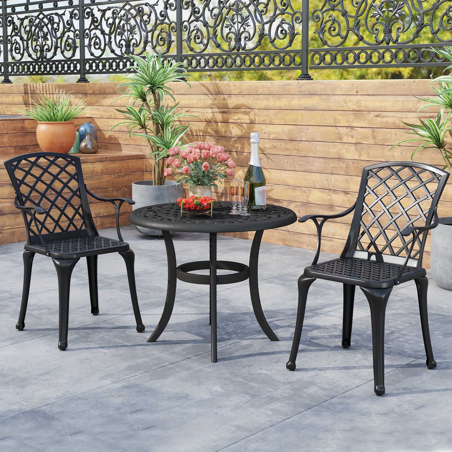 Tuinstoelen – Tuinstoel Set – Buitenkamer Stoelen – Aluminium Stoelen – Balkon Stoelen – Zwart – Gietaluminium – Ergonomische Zitting – Verstelbare Voetdoppen