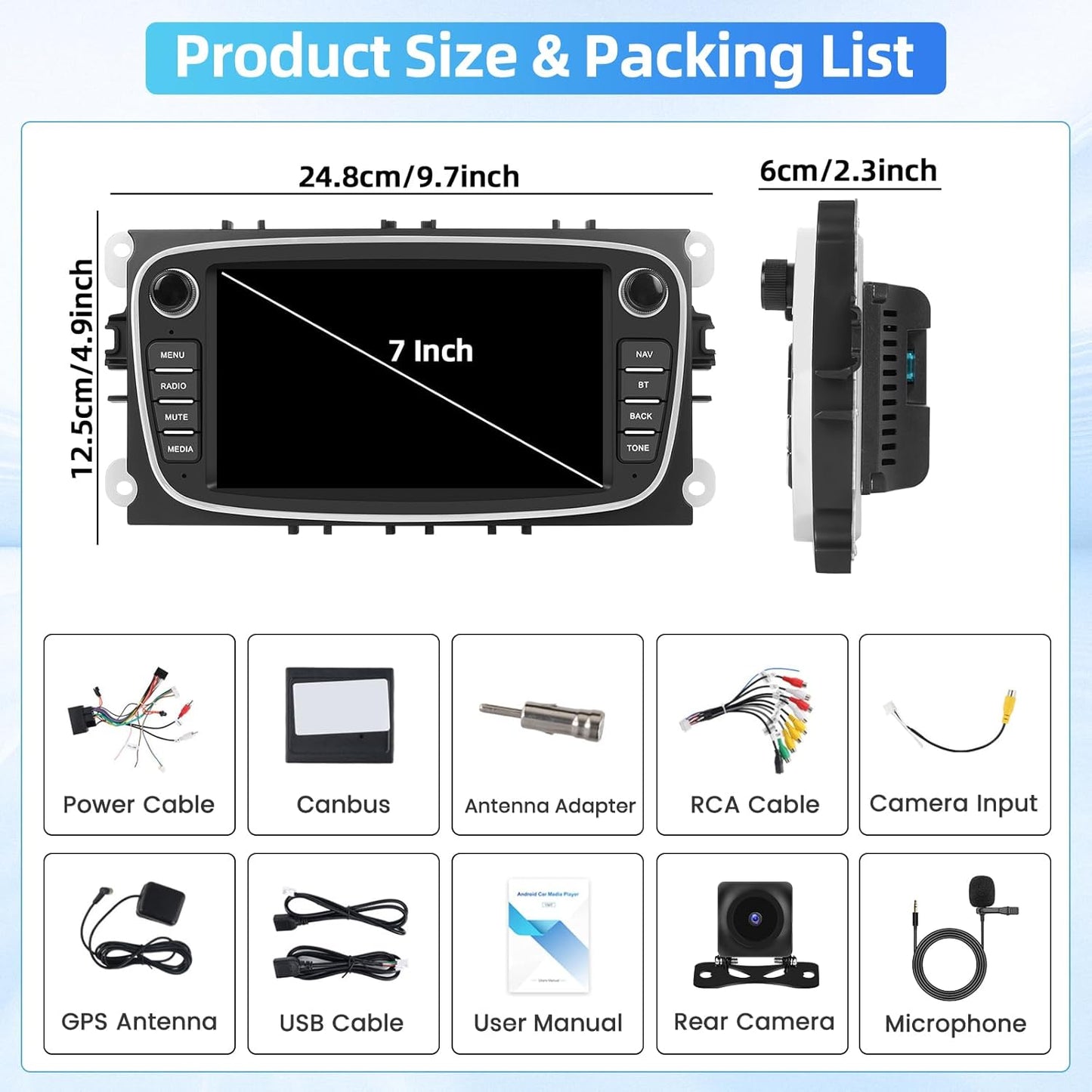 Android Autoradio – Multimedia Systeem – Navigatie – Infotainment – Touchscreen Radio – 7 Inch HD Scherm – 4G Wifi Connectiviteit – 64 GB Opslag – AHD Achteruitrijcamera