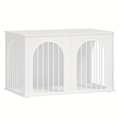 Hondenbench – Hondenkooi – Huisdiervangkooi – Hondenkennel – Hondenschuur – Middelgrote Honden – Wit – 3-Deurs Boogvormige Deur – Stevig Metalen Frame – Multifunctioneel Meubelstuk – 60x100x63 cm