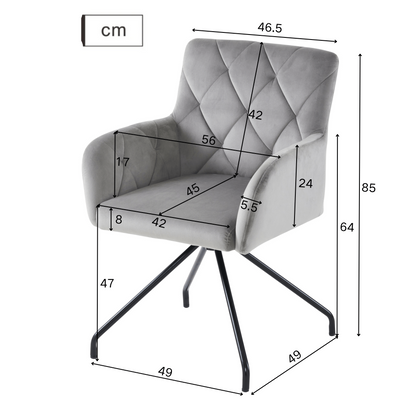 Eetkamerstoel – Stoel – Kuipstoel – Lounge Stoel – Armstoel – Velvet Bekleding – Ergonomische Rugsteun – Metalen Frame – Lichtgrijs – Set Van 2