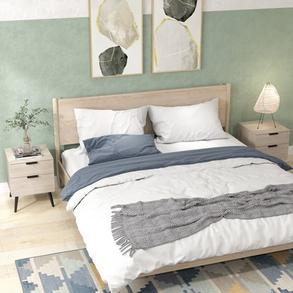 Bijzettafel Set – Nachtkastje – Bedtafel – Sidetable – Houten Tafeltje – Modern Nordic Design – 2-Lade Opbergruimte – Eikenhout Look