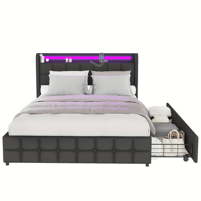 Eenpersoonsbed – Bedframe – Single Bed – Opbergbed – Slaapbank – 90x200 cm – Met 2 Opberglades – Stevige Houten Lattenbodem