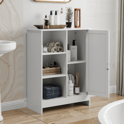 Dressoir – Ladekast – Opbergkast – Buffetkast – Kast – Wit – 1 Deur & 3 Open Vakken – Verstelbare Planken – Compact 60x30x80 cm