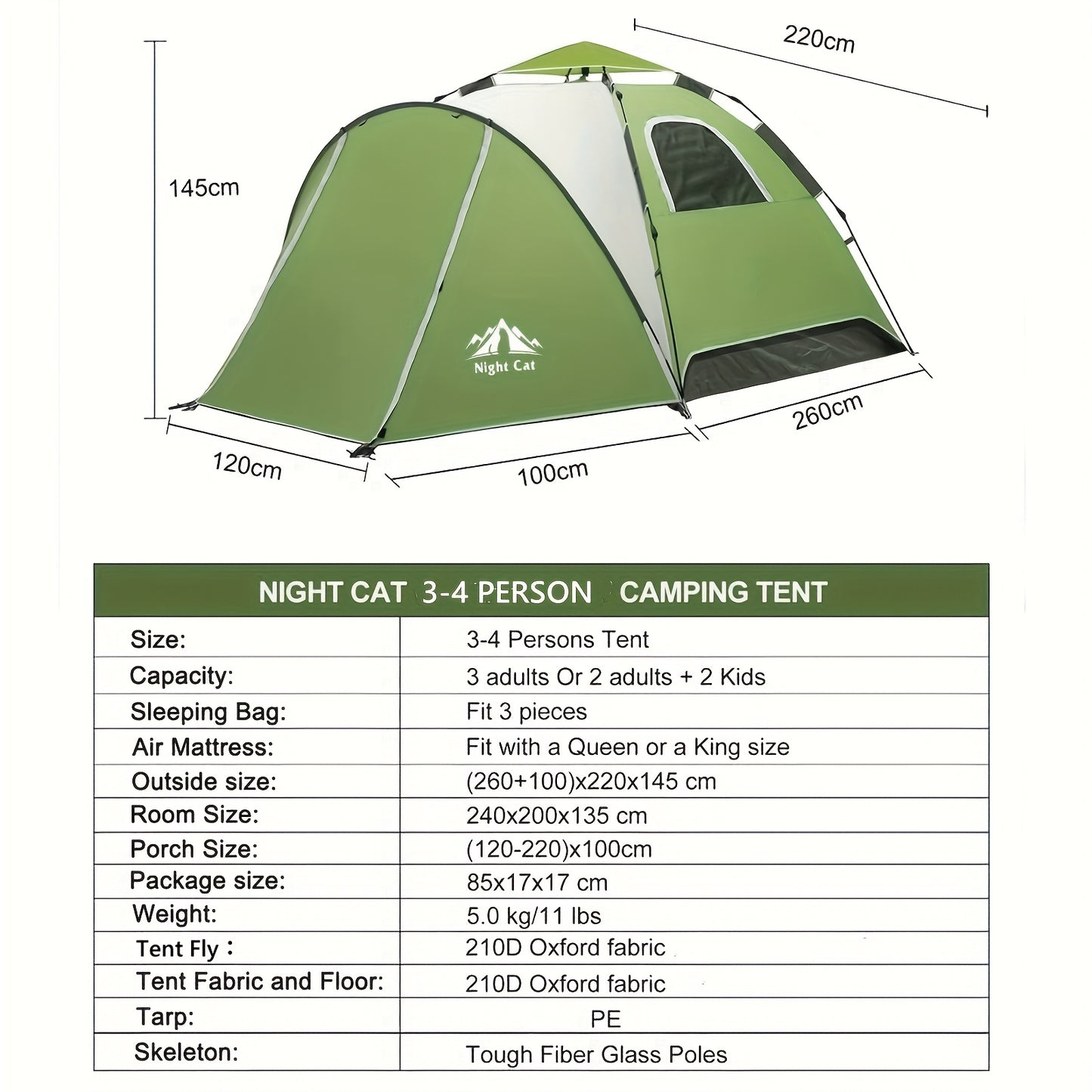 Pop-up Tent – Automatische Tent – Familie Tent – Kampeertent – Snelle Tent – Voor 3-4 Personen – Glasfiber Stokken – Binnen 1 Minuut Opgezet