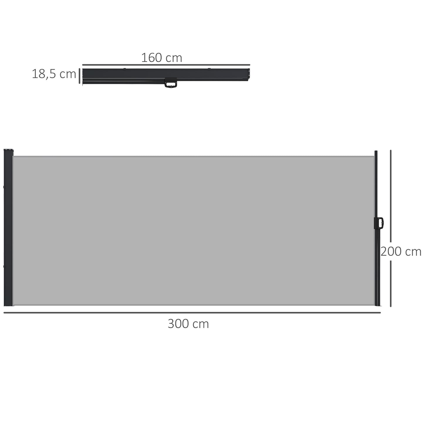 Oprolbare Zijwand – Scherm – Windscherm – Zonwering – Privacydoek – Lichtgrijs – UV30+ Bescherming – Aluminium Frame – 300x200 cm