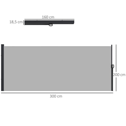 Oprolbare Zijwand – Scherm – Windscherm – Zonwering – Privacydoek – Lichtgrijs – UV30+ Bescherming – Aluminium Frame – 300x200 cm