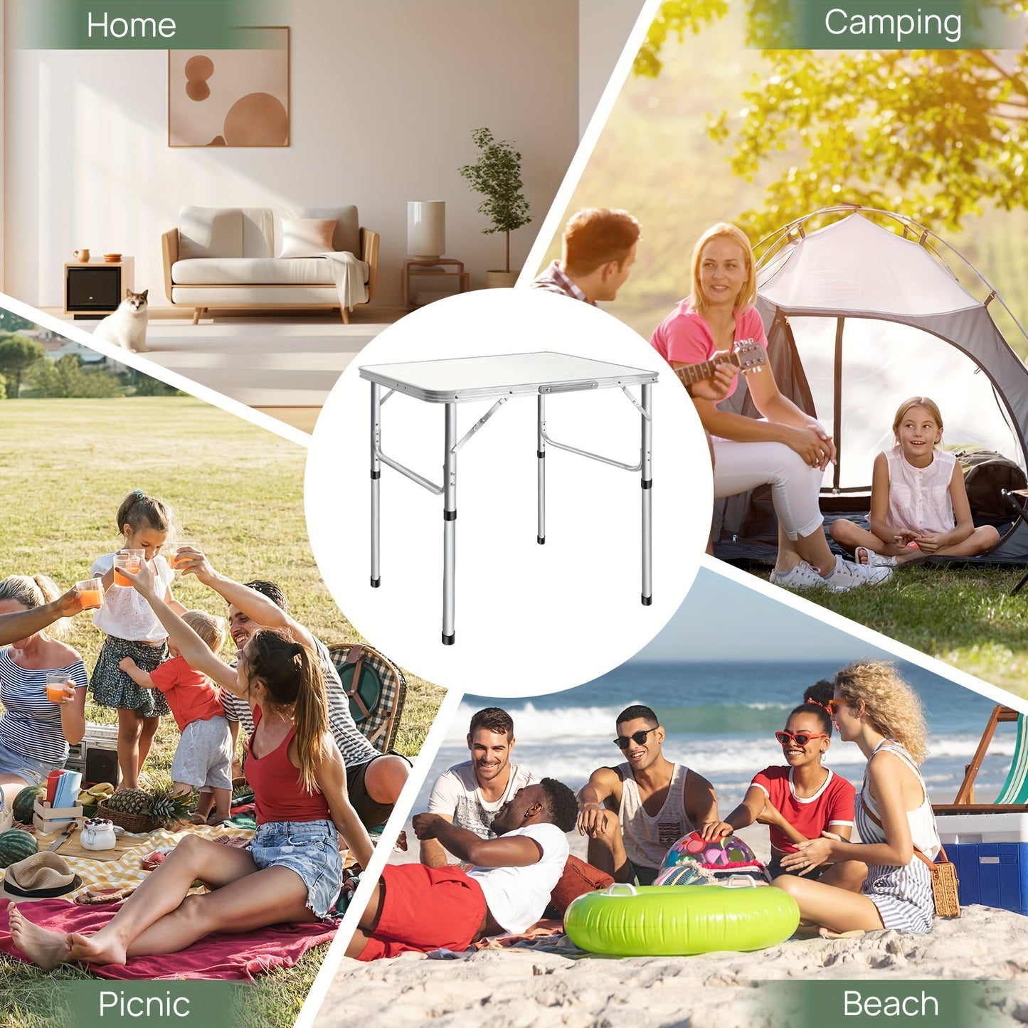 Verstelbare Vouwbare Camping - Picknicktafel – Lichtgewicht Aluminium Frame met Houten Blad – Ruimtebesparend Werk- of Eettafel voor Balkon, Tuin of Kleine Keuken