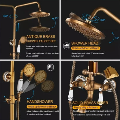 Buitendouche – Tuindouche – Regendouche – Douchekraan – Baduitloop – Antiek Messing – Regendouchekop 20,32 cm – Duurzaam Metalen Materiaal