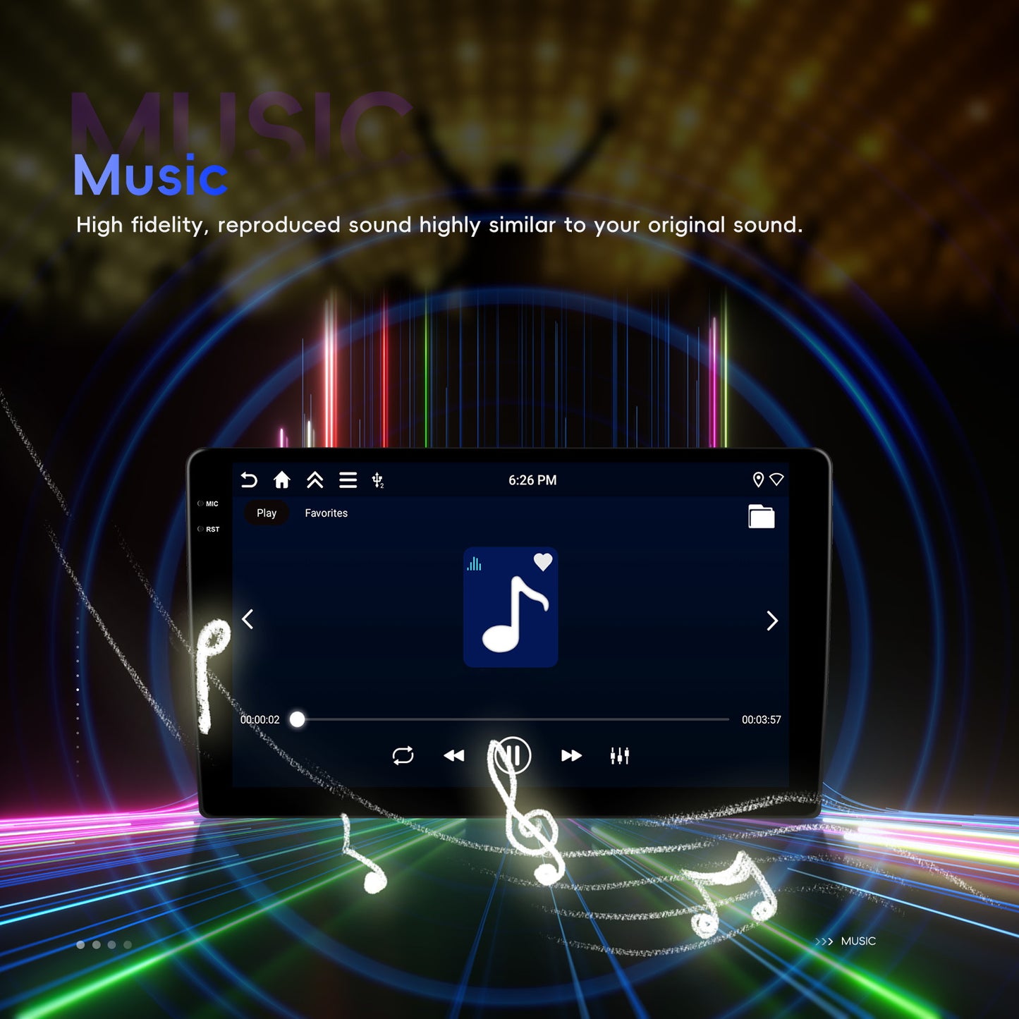 Car Stereo Featuring 4+128G Storage, Equipped with Wireless Apple Carplay And Android Auto, a 10-Inch 2 Din Android 15 Touchscreen, And Includes Wifi, SWC, FM, RDS, USB, And Camera Support.