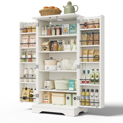 Large-Capacity Double-Door Storage Cabinet | Adjustable Shelves, Door Shelves, Suitable for Kitchens, Dining Rooms, or Living Rooms, White, Metal, Contemporary Style