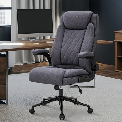 Bureaustoel – Ergonomische Stoel – Office Chair – Draaistoel – Bureaustoelen – Extra Stevig Tot 500 kg – 120° Kantelfunctie Met Opklapbare Armleuningen – Donkergrijs