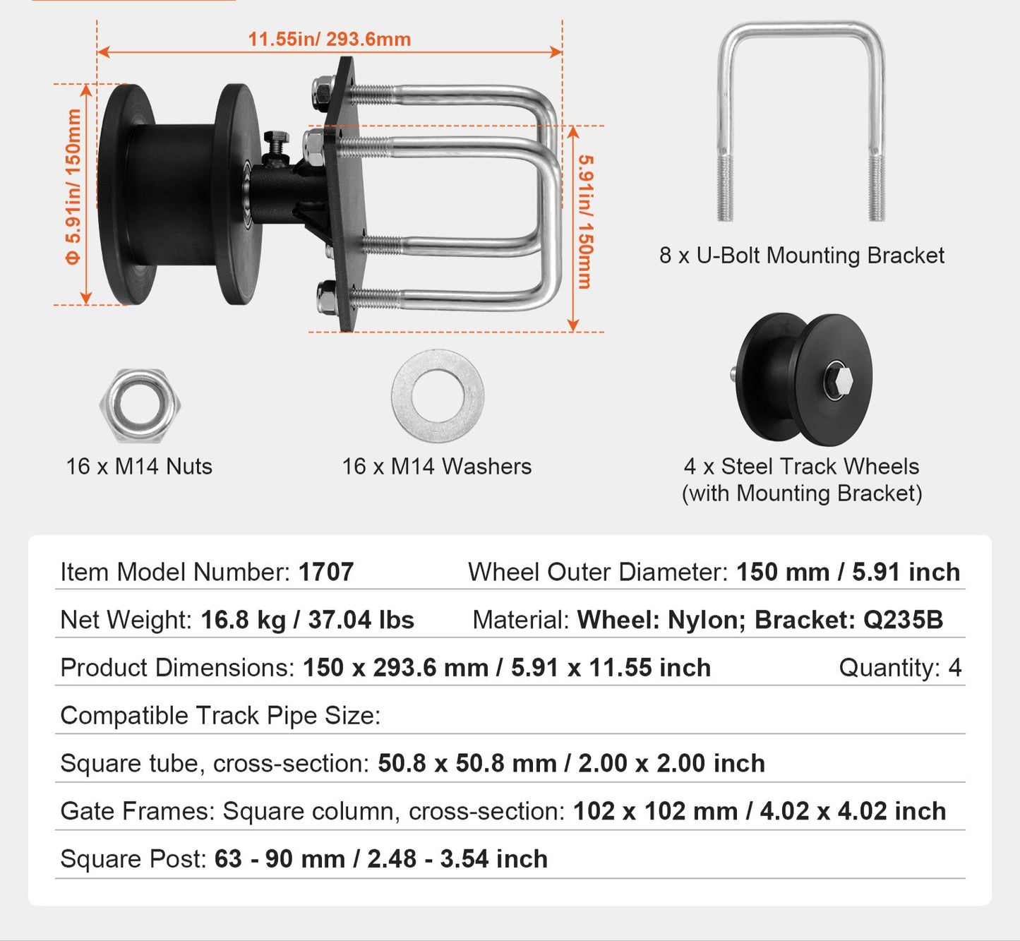 Schuifpoortaccessoires – Schuifpoort Kit – Schuifpoort Systeem – Schuifdeur Wielen – Poortrails – H-vormige Groef – Sterke Metalen Beugels – Geruisloze Nylon Wielen