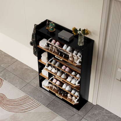 3-Deurs Schoenenkast – Smalle Schoenenopberger – Schoenenrek – Schoenenkast – Halmeubel – Hardhouten Materiaal – Anti-Kantelmechanisme – Mat Zwarte Afwerking