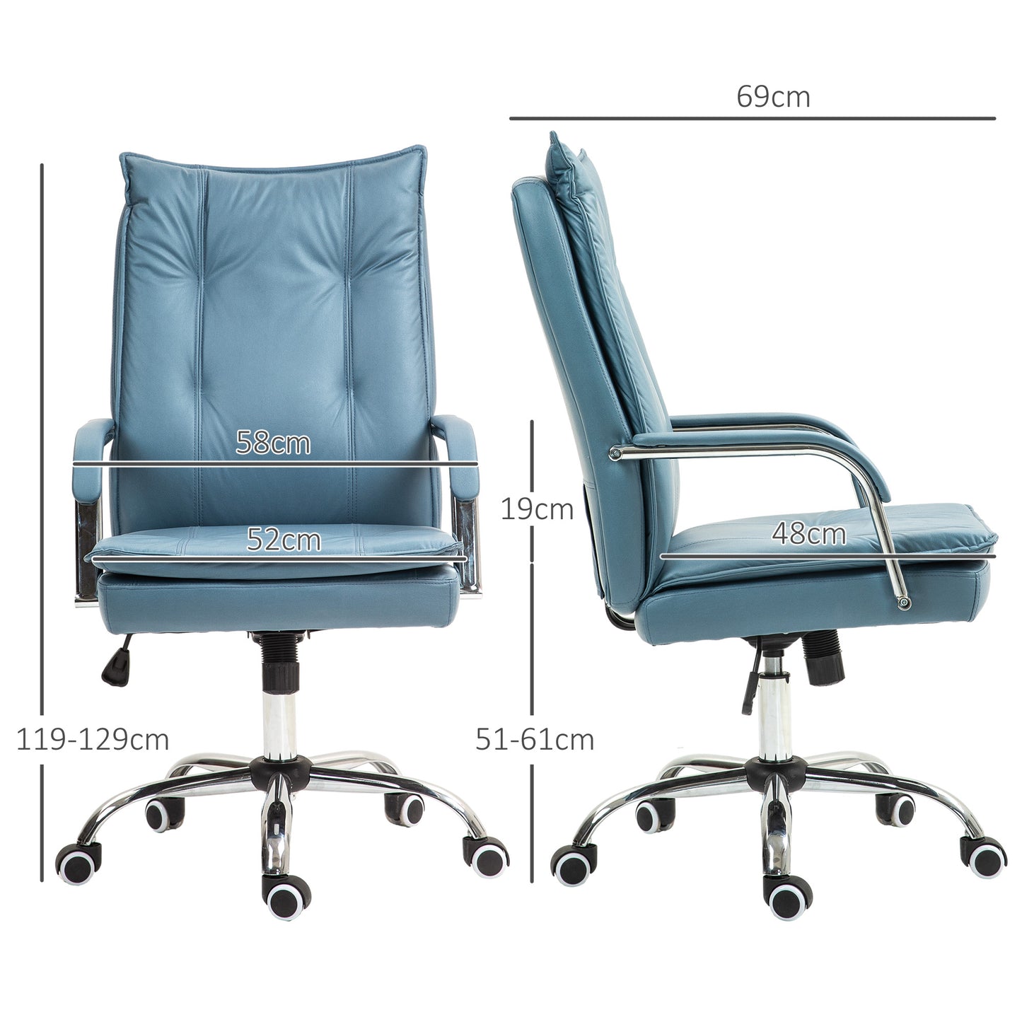 Bureaustoel – Ergonomische Stoel – Office Chair – Draaistoel – Kantoorstoel – Verstelbare Hoogte – Kantelfunctie Rugleuning – Hoogte Verstelbaar – Met Wieltjes – Blauw – Comfortabel Foam – 360° Draaibaar