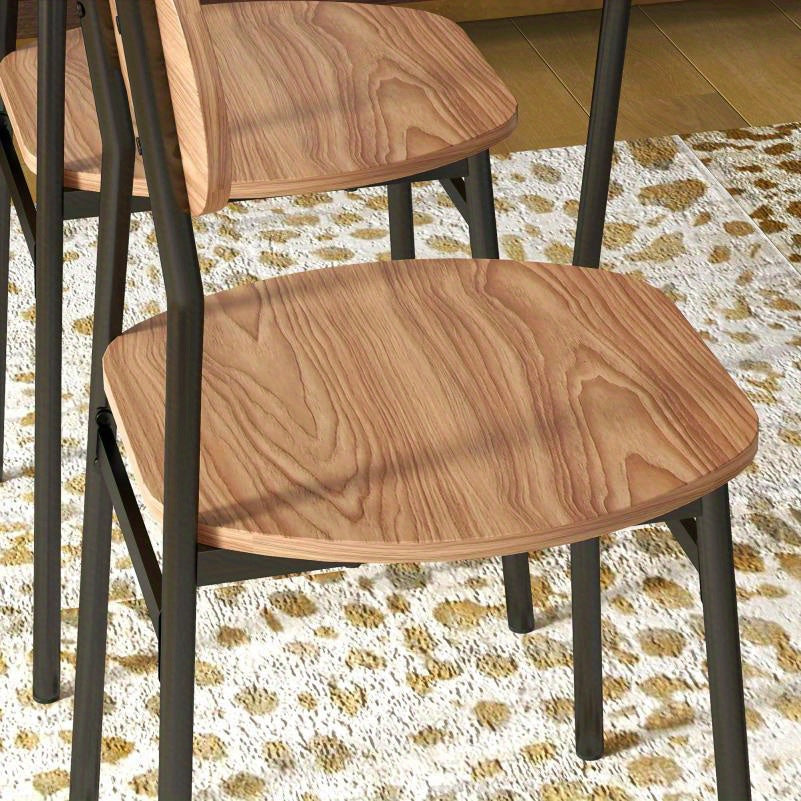 Eettafelset – Eettafel – Eetkamerset – Keukentafel – Tafelgroep – Lichtbruin Houten Tafelblad – Zwart Metalen Frame met Opbergrek