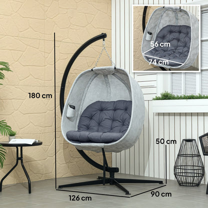 Hangstoel – Hangmand – Schommelstoel – Lounge Stoel – Hangfauteuil – Ergonomisch Design – Inklapbaar Met Kussen – Stalen Frame – Grijs Textiel
