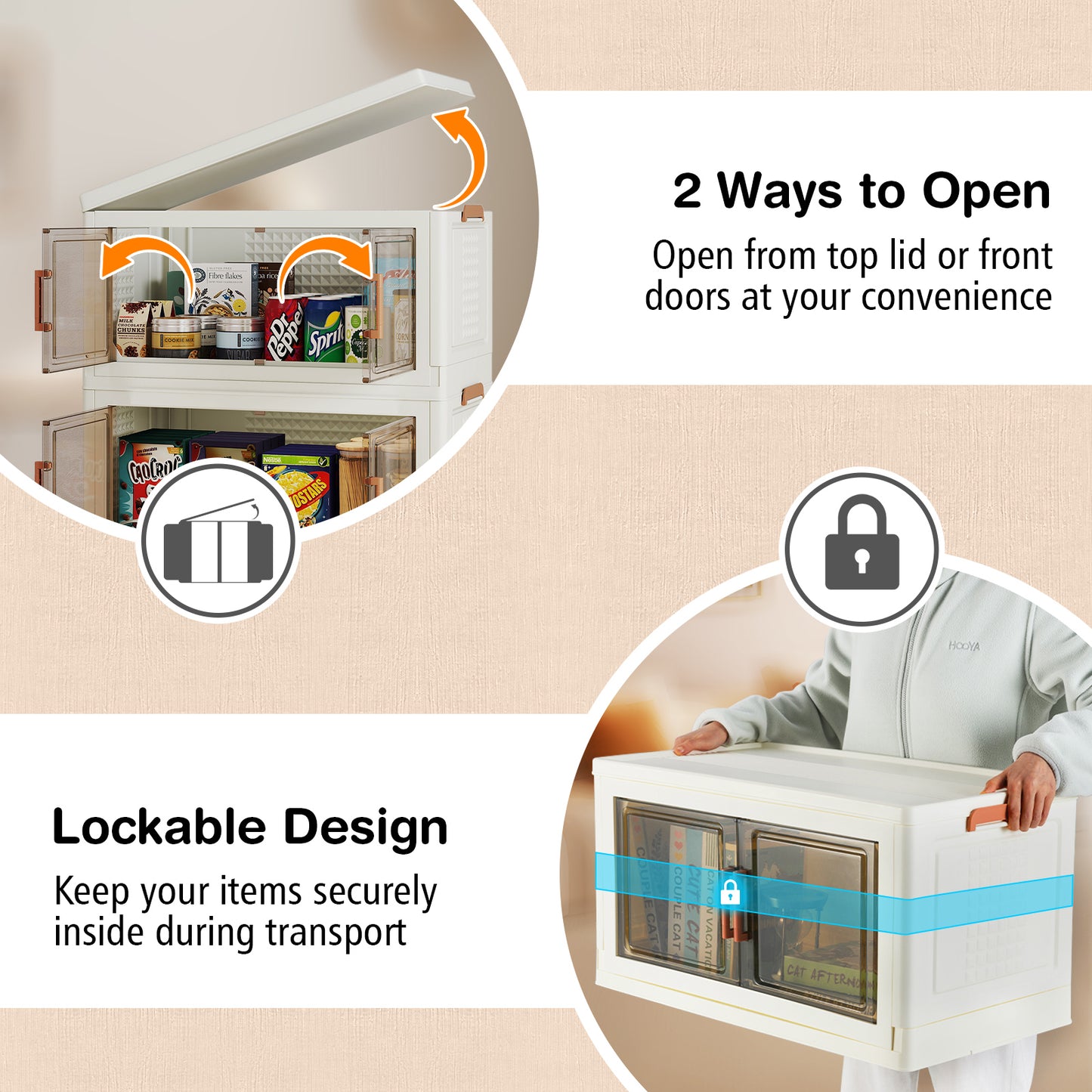 Opbergkast Plastic – Opbergbox – Opbergcontainer – Organizer – Opbergmeubel – Mobiele Wielen Met Remmen – Transparante Deuren