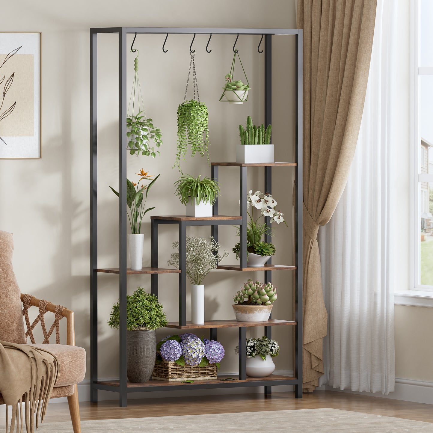 Plantenrek – Plantenstandaard – Plantentafel – Bloemenrek – Plantentrap – 5-laags met 6 planken – Metalen frame 179 cm hoog