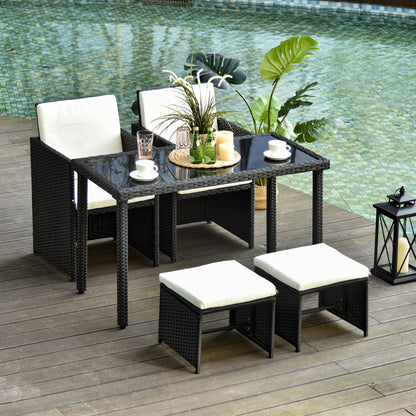 Tuinset – Diningset – Loungeset – Zitgroep – Buitenmeubelset – Polyrattan met Kussens – Compact Opbergbaar