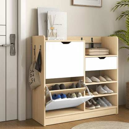 Schoenenrek – Schoenenkast – Schoenenopberger – Schoenenbank – Schoenrek Hout – Natuurlijk Hout – Kantelbare Lade – 14 Paar Schoenen