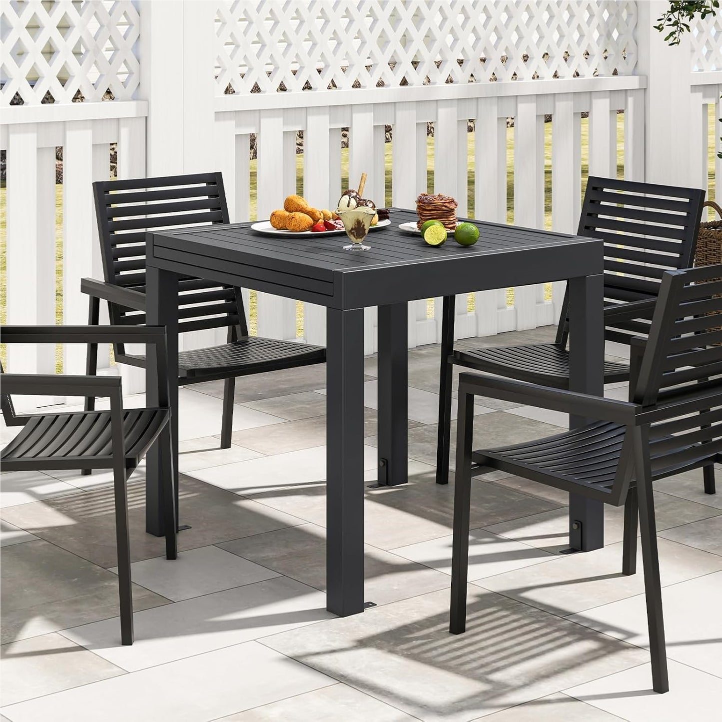 Uitschuifbare Aluminium Tuinset – Tuinmeubel – Terrastafel – Buiten Tafel – Verstelbare Eettafel – 80/160 x 80 cm – Lichtgewicht & Weerbestendig
