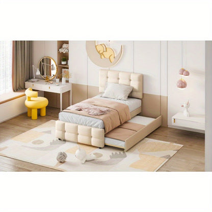 Uittrekbed – Bedbank – Sofa Bed – Dagbed – Logeerbed – Inklapbaar – 140x200 cm – Met Opberglades – Beige Linnen Bekleding