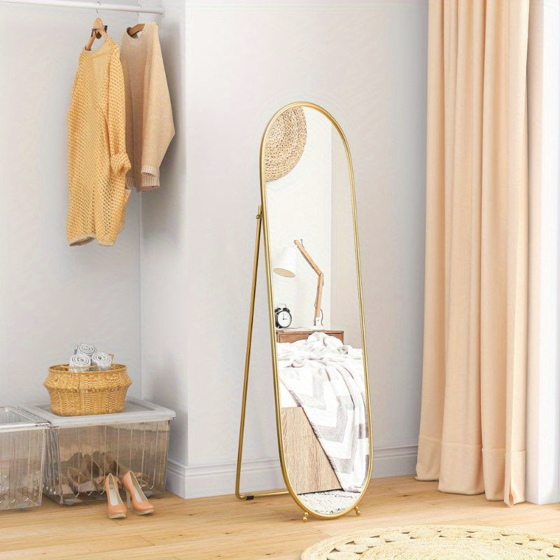 Staande Spiegel – Passpiegel – Wandspiegel – Ovale Spiegel – Full Body Spiegel – Goud Metalen Frame – 160x40 cm – Vrijstaand Ontwerp