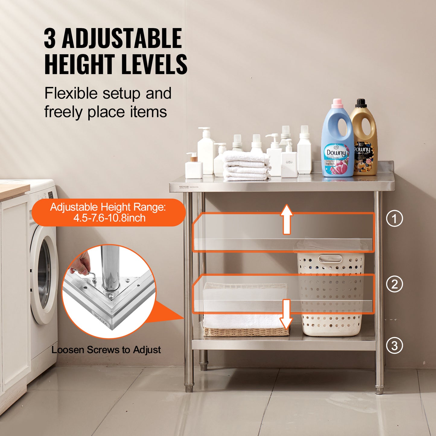 RVS Werktafel – Werkbank – Inox Tafel – Keukentafel – Opbergtafel – Robuuste Roestvrijstalen Constructie – Verstelbaar Onderblad & Poten