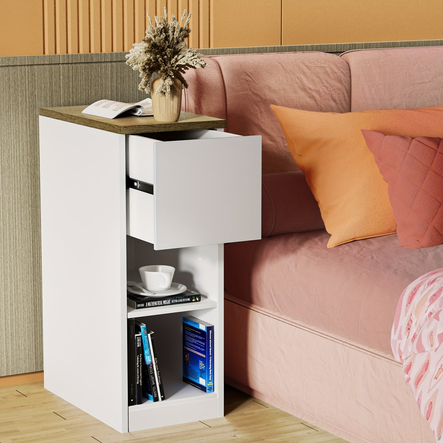 Nachtkastje – Bijzettafel – Opbergkastje – Ladekastje – Zijkast – Compact Design – Duurzaam Kunststof – 25x45x70 cm – Slimme Ruimtebesparing