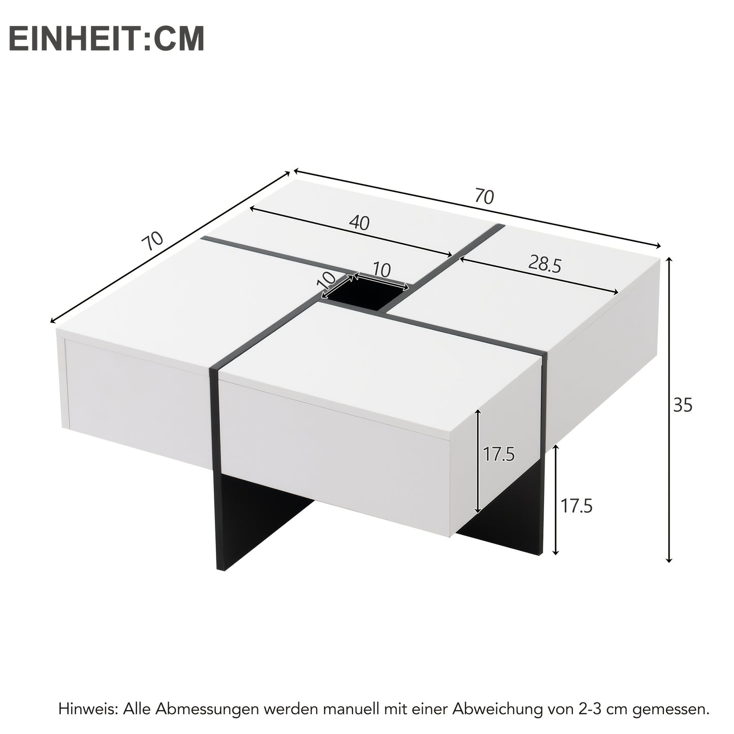 Salontafel – Koffietafel – Woonkamertafel – Bijzettafel – Tafel – Hoogglans MDF – 70x70x35 cm – 4 Lades Met Opbergruimte – Max 30 kg Draagvermogen