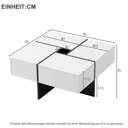 Salontafel – Koffietafel – Woonkamertafel – Bijzettafel – Tafel – Hoogglans MDF – 70x70x35 cm – 4 Lades Met Opbergruimte – Max 30 kg Draagvermogen