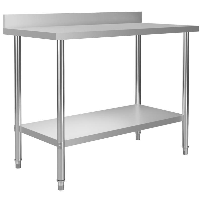 Werktafel Keuken – RVS Werkbank – Inklapbare Tafel – Werkblad Horeca – Werkbank Met Opbergruimte – 120x60x93 cm – Roestvrij Staal – Verhoogde Achterwand – Dubbellaagse Plank