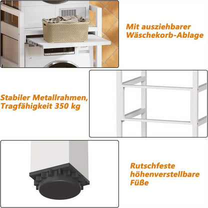 Verhoogstandaard Wasmachine – Wasmachine Onderstel – Drogerstandaard – Wasmachine Rek – Verstelbare Standaard – Hoogte Verstelbaar Tot 115 cm – Draagvermogen Tot 350 kg – Wit