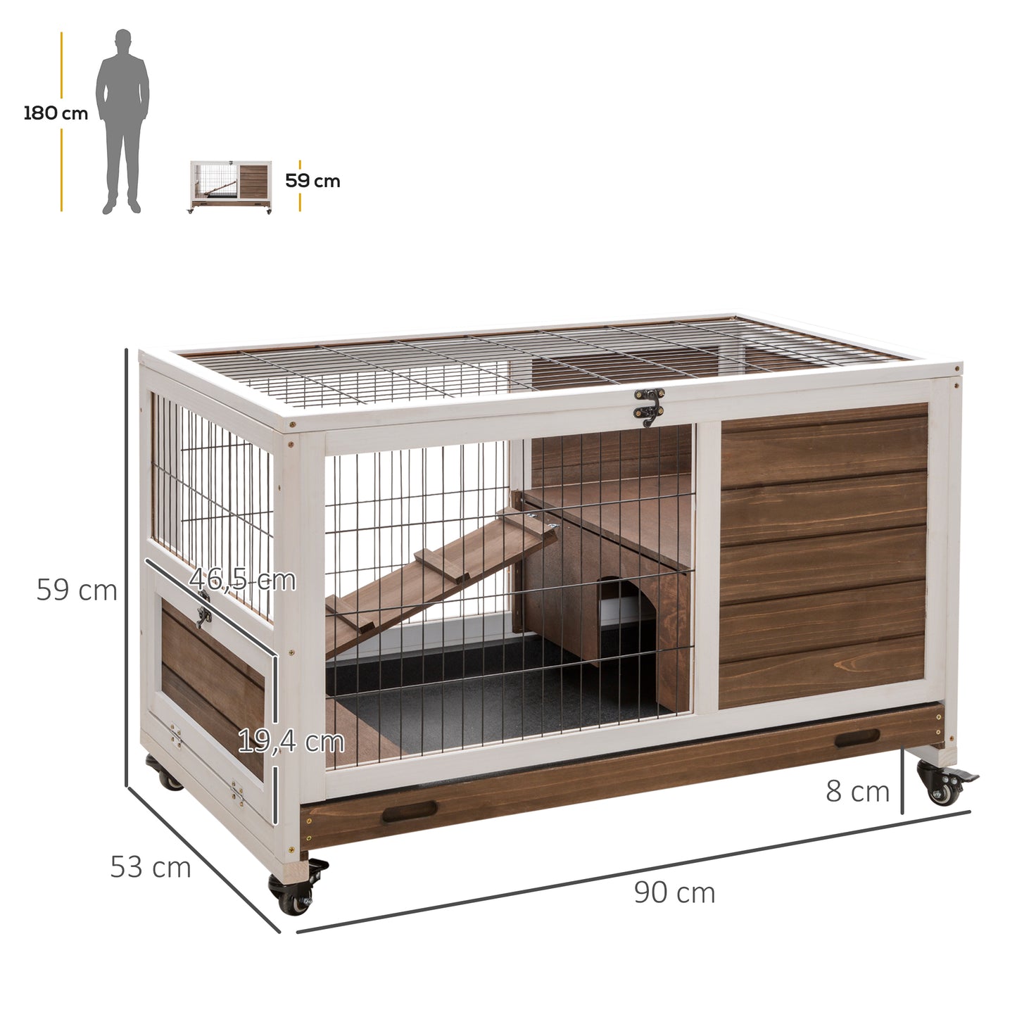 Konijnenhok – Kooien Voor Konijnen – Rabbit Hutch – Dierenverblijf – Knaagdierkooi – 2 Verdiepingen Met Wieltjes – Lockable Dak Met Schuiflade Chestnut