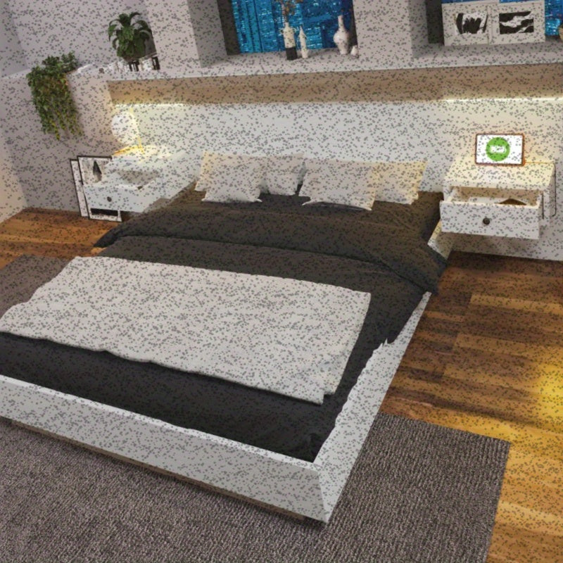 Beddenpakket – Slaapkamer Set – Tweepersoonsbed – Bedframe – Nachtkastjes – Sonoma Eiken & Wit Mat – Afmeting 140x200 cm – Volledig Gemonteerd