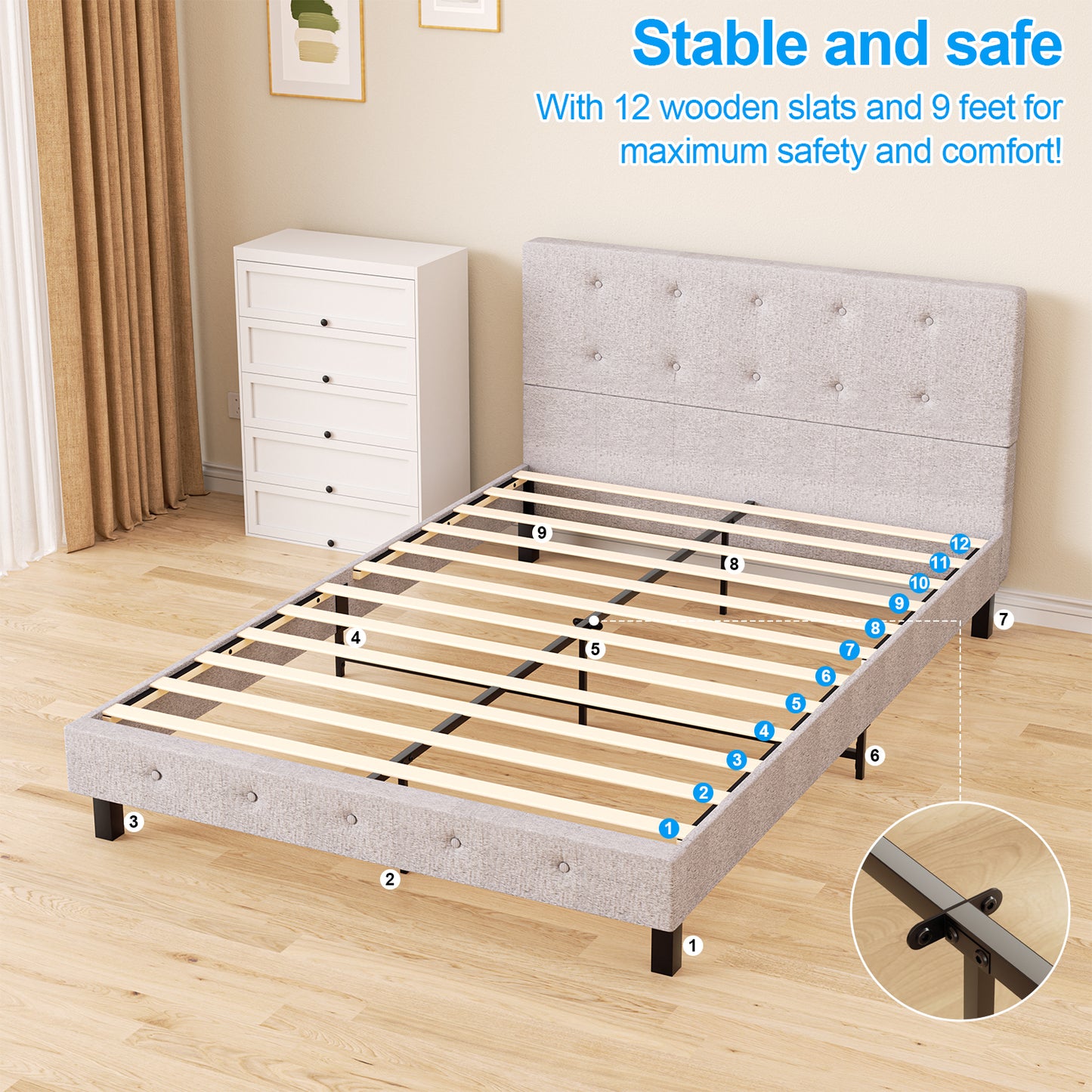 Bedframe – Bedbodem – Lattenbodem – Bedombouw – Bedconstructie – Lichtgrijs – Max. Draagkracht 350 kg – Inclusief Lattenbodem 120x200/140x200 cm