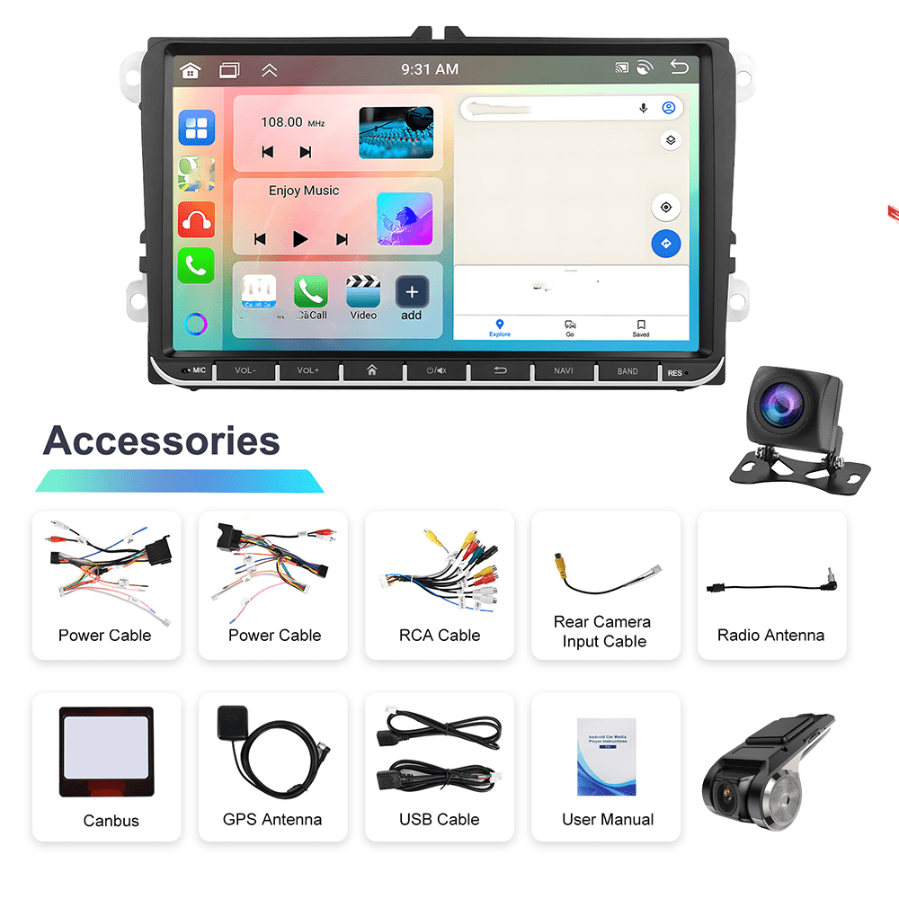 Autoradio 2 DIN – Android Autoradio – Carplay Radio – Multimedia Radio – Auto Stereo – 9 Inch HD Touchscreen – Achteruitrijcamera Inclusief – 8 Core Processor 6GB RAM 128GB Opslag