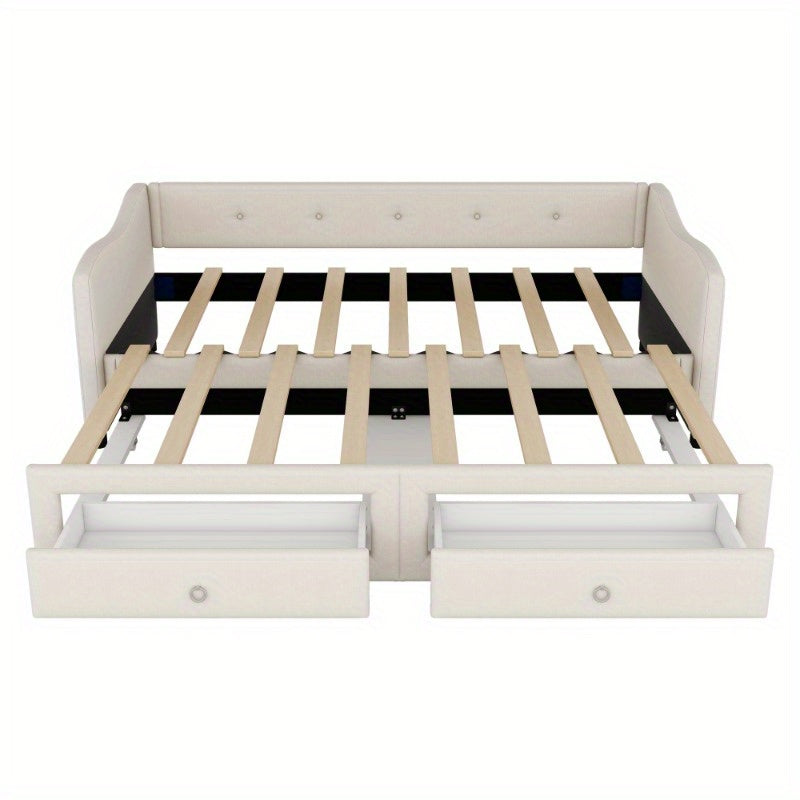 Daybed 90x200 cm – Bedbank – Slaapbank – Uitklapbed – Logeerbed – Minimalistisch Design – 2 Laden – Geschikt Voor Kleine Ruimtes