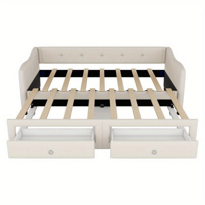 Daybed 90x200 cm – Bedbank – Slaapbank – Uitklapbed – Logeerbed – Minimalistisch Design – 2 Laden – Geschikt Voor Kleine Ruimtes
