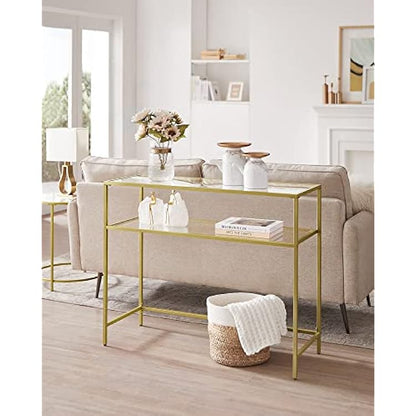 Bijzettafel - Haltafel - Woonkamer - Smalle Console - Woonkamer - 100 cm x 35 cm x 80 cm - Goud - QUORE