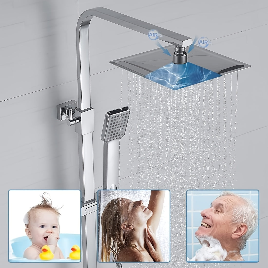 Thermostatische Doucheset – Regendouche – Handdouche – Douchepaneel – Badkamerkraan – Antiek Messing – Verstelbare Hoogte 70-120 cm – 8 Inch Regendouchekop