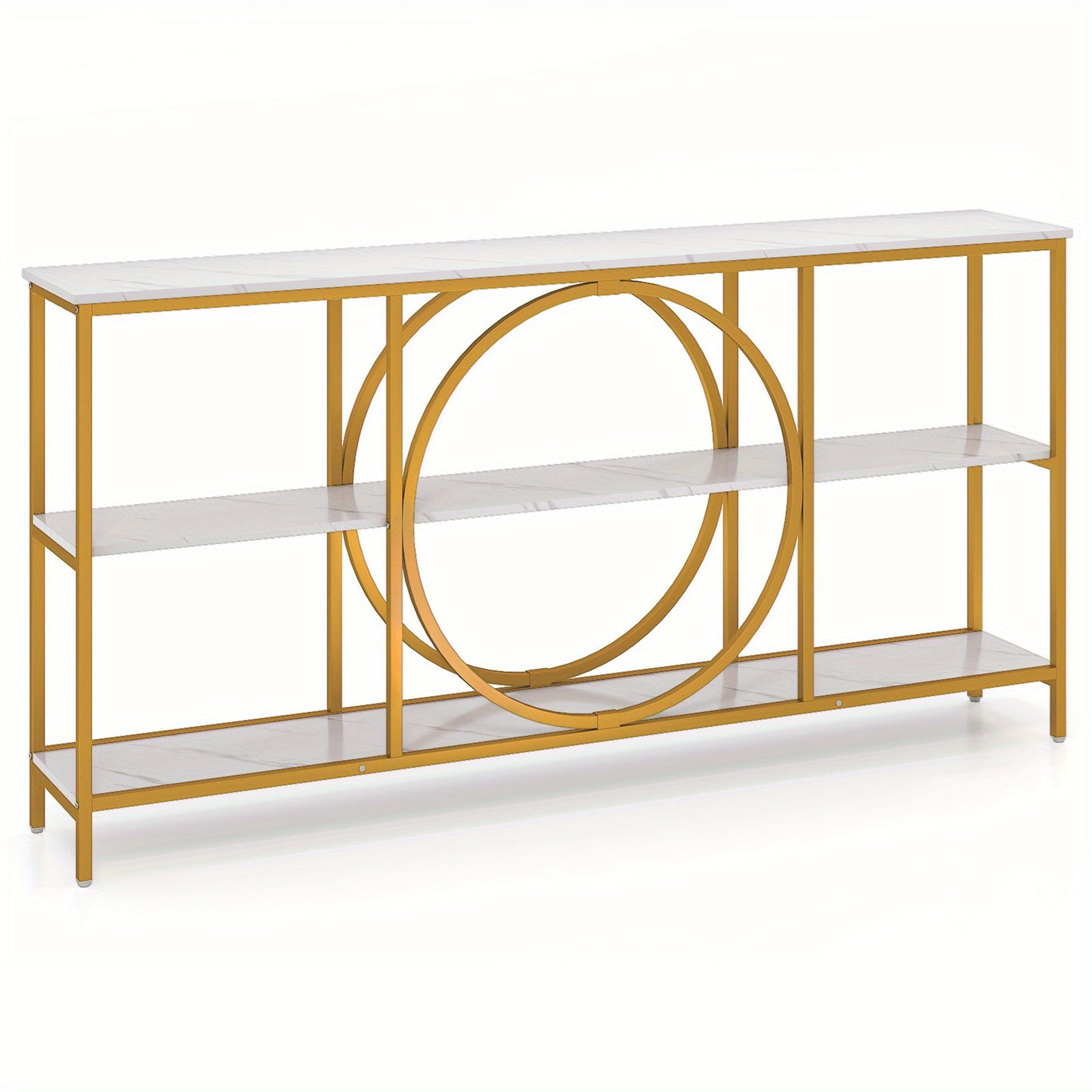 Sidetable – Consoletafel – Wandtafel – Haltafel – Bijzettafel – Extra Lang – Marmerlook Tafelblad Met Goud Metalen Frame